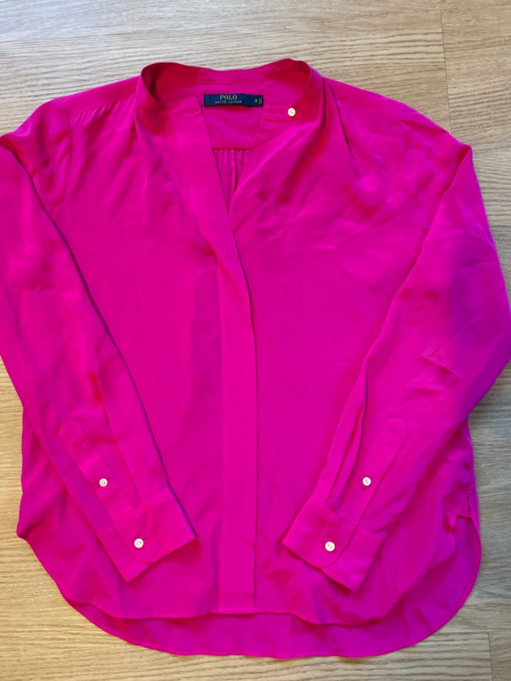 Polo Ralph Lauren Women’s Size 8 100% Silk Blouse Loop Collar Hot Pink Fuchsia